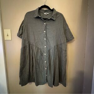 Olive green Button-Up Short Sleeve mini Dress